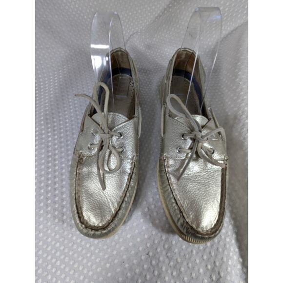 SPERRY TOPSIDER! GOLD GENUINE LEATHER BOAT SHOES NON-MARKING WHITE SOLE! SZ 9.5M - Picture 4 of 10